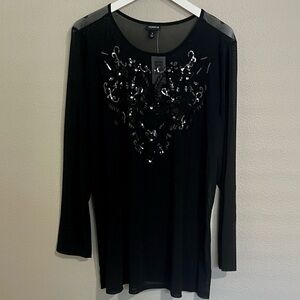 NWT torrid Black Long-Sleeve Sequin & Bead Embellished Top